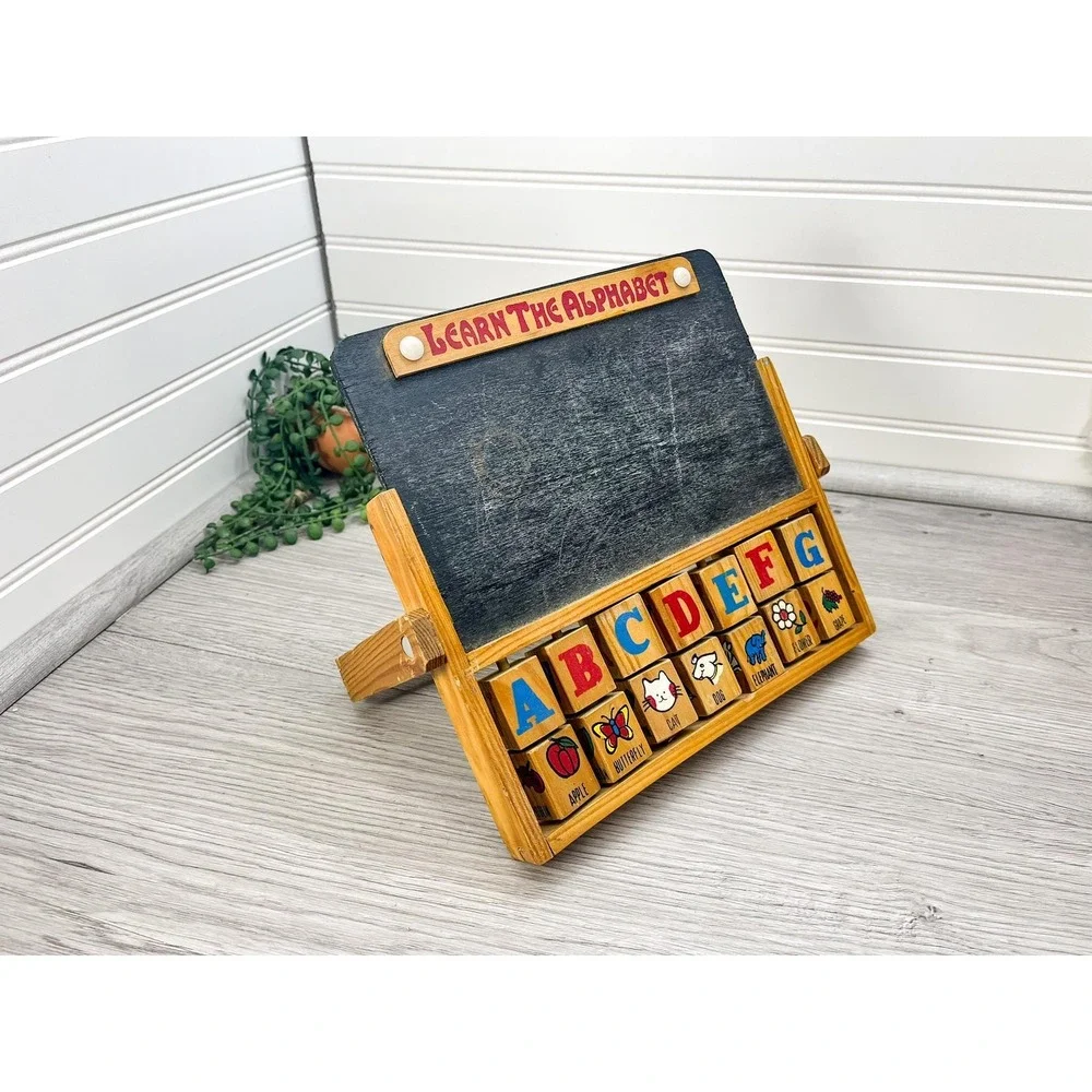 Vintage Alphabet Slate Chalkboard: Nursery Decor‎ with Wooden Blocks